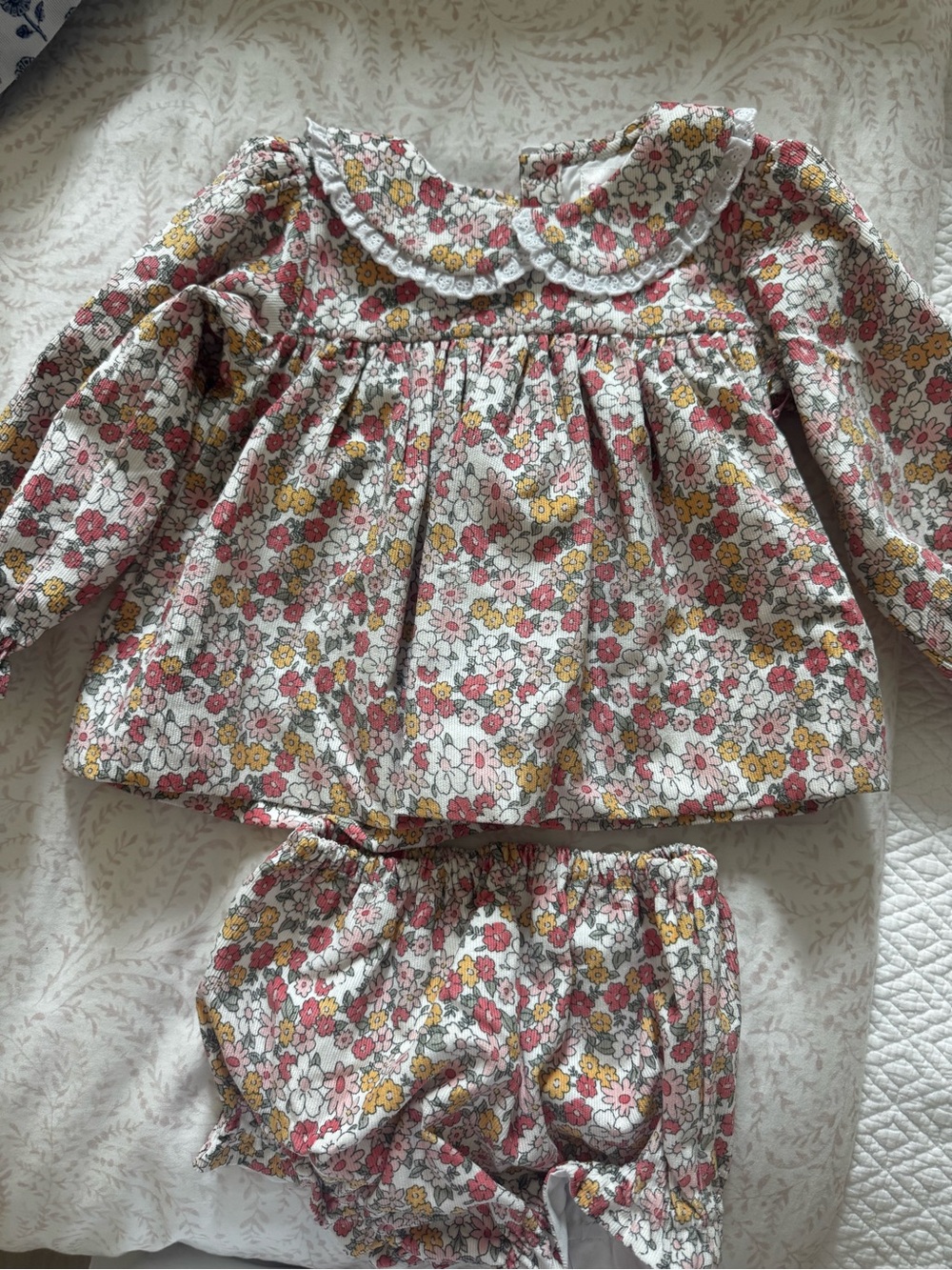 Cecil and Lou Set - Pink & Yellow Floral corduroy